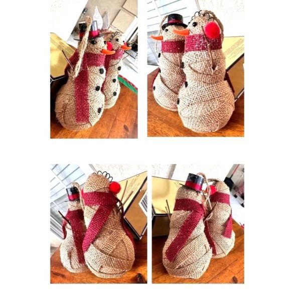 Vintage Handmade Snowflake Mr Mrs Snowman Ornaments Set of 3 Burlap One … - Picture 10 of 12